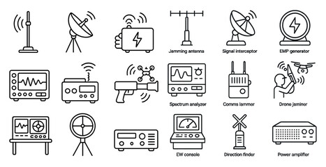 Poster - Collection of various electronic devices and equipment, including a camera, a gun, and a drone