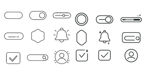 Poster - Collection of icons for a mobile app. The icons include a bell, a check mark, a person, and a button. The icons are all white and simple, with a clean and minimalist design