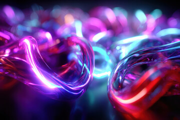 Poster - Colorful abstract light patterns in a dark environment showcase flowing shapes and vibrant hues