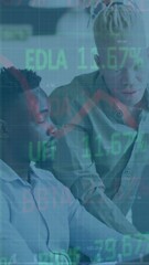 Poster - Animation of financial graphs and data over diverse male coworkers in office