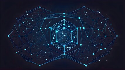 Aufkleber - Stylized image of connected glowing dots forming a complex network pattern over a dark background in shades of blue and black