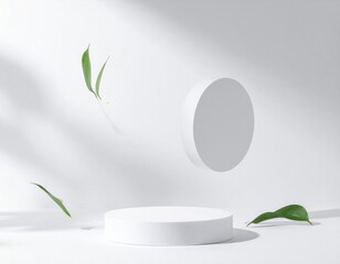 Aufkleber - Floating White Platforms with Green Leaves