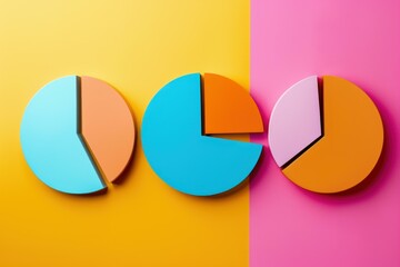 Poster - Vibrant pie charts symbolizing market share, business performance, and data analysis on a colorful background
