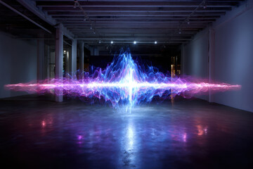 Poster - Colorful light waves creating a mesmerizing display in an art gallery at night
