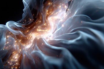 Poster - Elegant swirling forms create a cosmic atmosphere with stars and light in dark space