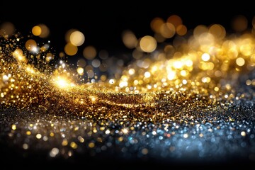 Poster - Shimmering particles create a mesmerizing display of gold and silver in a dark background