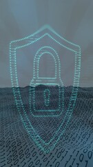 Poster - Animation of light spot over security padlock icon against binary coding over digital wave
