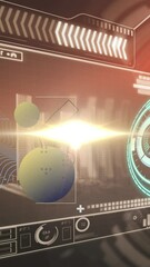 Poster - Animation of hud interface with globes and wave pattern in viewfinder over black background