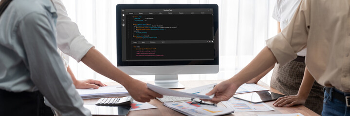 Leinwandbilder - Software development programming on computer screen for brisk application and program coding