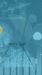 Poster - Animation of envelope icons with caucasian man and data processing over wind turbine