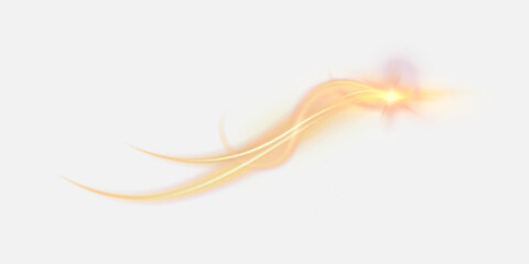 Poster - Abstract glowing golden light path with curved lines and shining glare on white background. Vector magic stroke for fantasy scenes, dynamic glare, holiday design.