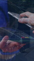 Poster - Animation of statistics and financial data processing over man using smartphone