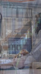 Poster - Animation of financial data processing over business people in office