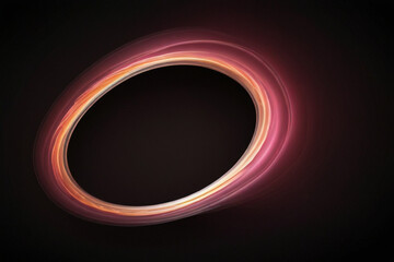 Poster - Abstract image of a dark oval shape surrounded by a glowing pink and orange ring on black background created with generated ai