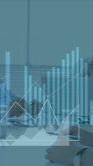 Poster - Animation of cloud icon and financial data processing over diverse business people in office