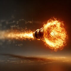 Poster - Celestial Fireball: A Golden Orb of Energy Propelled Through the Cosmos, Leaving a Fiery Trail