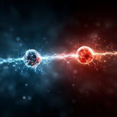 Poster - Collision of Red and Blue Energy Orbs: Visualizing Power, Science, and Interconnectivity.