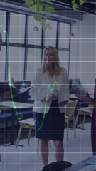 Poster - Animation of data processing over diverse business people talking in office