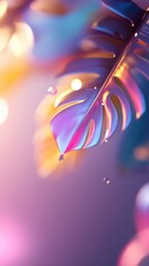 Fototapete - Holographic abstract leaf creating a monstera colorful, vibrant, background with iridescent pastel hues