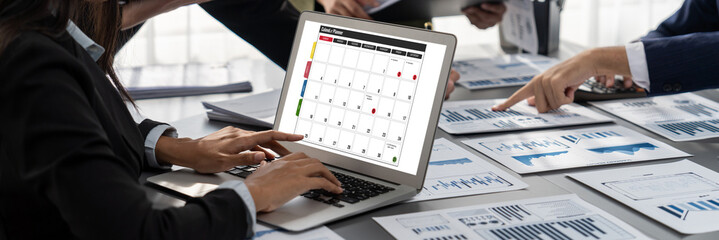 Fototapete - Calendar on computer software application for brisk schedule planning for personal organizer and online business