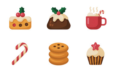 Aufkleber - Six Festive Holiday Treat Icons Set Isolated on White Backgrounds Transparent P N G Cutout Clipping Path Social Media Line Art Black Full H D 4 K Image Set Bundle Photo Picture Stock
