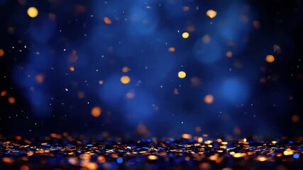 Poster - Golden confetti falls gracefully in a vibrant blue atmosphere during a festive celebration