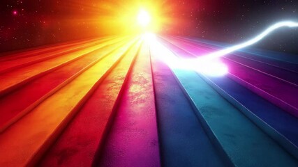Poster - Vibrant colors blend in a striking sunset over a textured landscape with a cosmic backdrop showcasing a bright sun