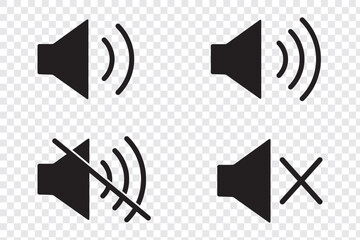 Poster - Speaker icon set. Volume and Speaker Icon Set of Mute, Unmute, and Audio Sound Symbols in Silhouette Vector Style on  transparent background. 