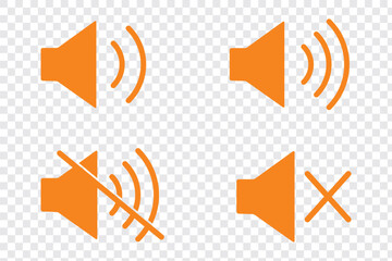Poster - Speaker icon set. Volume and Speaker Icon Set of Mute, Unmute, and Audio Sound Symbols in Silhouette Vector Style on  transparent background. 