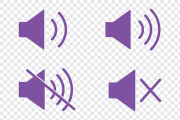 Poster - Speaker icon set. Volume and Speaker Icon Set of Mute, Unmute, and Audio Sound Symbols in Silhouette Vector Style on  transparent background. 