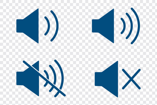 Speaker icon set. Volume and Speaker Icon Set of Mute, Unmute, and Audio Sound Symbols in Silhouette Vector Style on  transparent background. 