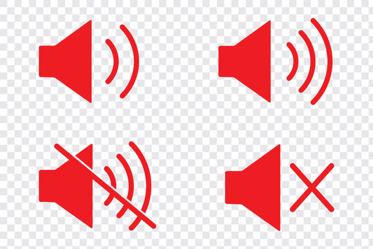 Speaker icon set. Volume and Speaker Icon Set of Mute, Unmute, and Audio Sound Symbols in Silhouette Vector Style on  transparent background. 