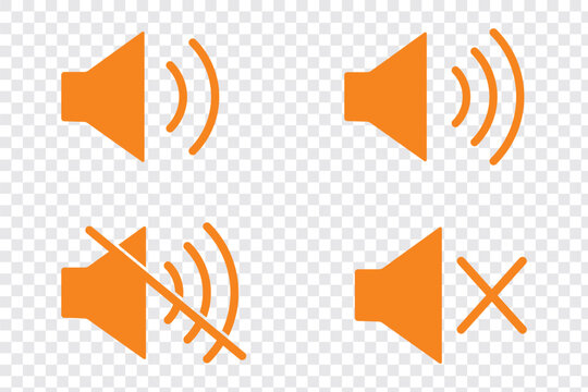 Speaker icon set. Volume and Speaker Icon Set of Mute, Unmute, and Audio Sound Symbols in Silhouette Vector Style on  transparent background. 