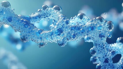 Poster - Water stream with bubbles flowing swiftly in a tranquil blue setting captured under soft lighting conditions
