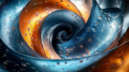 Poster - Swirling fabric with droplets creating a mesmerizing pattern in blue and orange hues