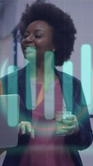 Poster - Animation of financial data processing over african american businesswomen using laptop