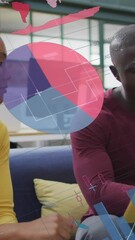 Poster - Animation of infographic interface over diverse coworkers discussing reports in office