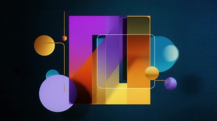 Poster - Abstract digital illustration with geometric shapes, done in a modern style using bright colors, dynamic layers and minimalist design