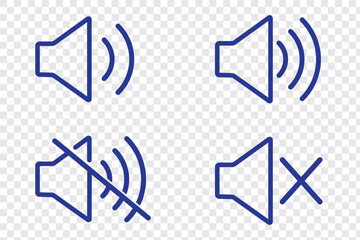 Poster - Speaker icon set. Mute and unmute volume sound icons set. No speaker sound or keep silence icon. Vector isolated Volume icon set in black outline.