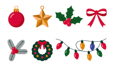Aufkleber - A Set of Eight Charming Christmas Icons Isolated on White Backgrounds P N G Transparent Cutout Clipping Path Social Media Line Art Black Full H D 4 K Image Stock Photo Picture Bundle