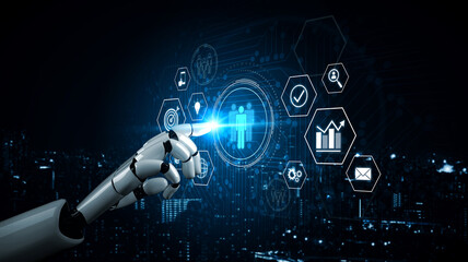 Poster - AI coordinating business teamwork, analyzing team communication, enhancing productivity, and aligning digital performance goals through structured collaboration systems. Vouch