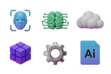 Aufkleber - Six 3 D Rendered Icons Set on Black Background Isolate on White Transparent P N G Cutout Clipping Path Social Media Line Art Black Full H D 4 K Image Set Bundle Photo Picture Stock New