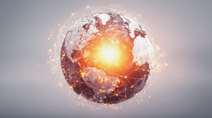 Wall Mural - abstract technology white background. earth network with glowing nodes and net lines business connec