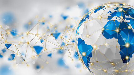 Wall Mural - abstract technology white background. earth network with glowing nodes and net lines business connec