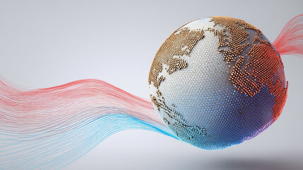 Wall Mural - abstract technology white background. earth network with glowing nodes and net lines business connec