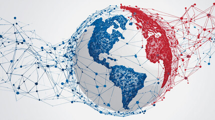Wall Mural - abstract technology white background. earth network with glowing nodes and net lines business connec