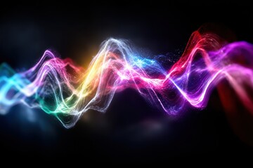 Fototapete - Colorful wave patterns create a vibrant visual display in dynamic motion in the dark