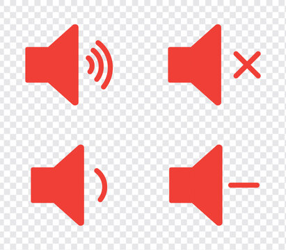 Speaker icon set with ring, mute, 50% volume, silent, increase and decrease symbol in circle in black white color stoke style