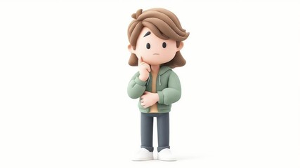 Poster - Animated Character Thinking: Pondering, Questioning, Decision-Making, Isolated, White Background.