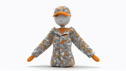 Poster - Animated Figure in Camo Gear: Arms Up, Ready for Action!